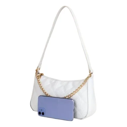 White Minimalist Shoulder Bag with Chain