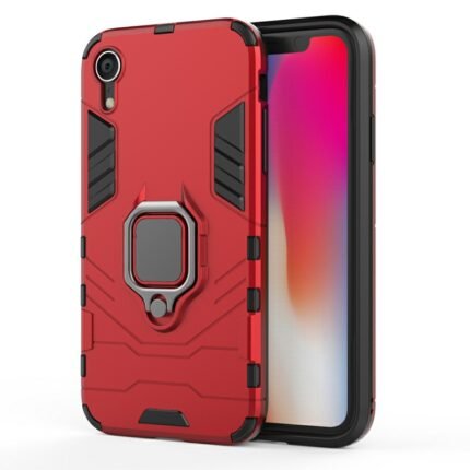 Capa Hybrid Ring Armor Case 360 Ring Stand Holder com suporte magnético para iPhone XR - Vermelho - MKC-40431